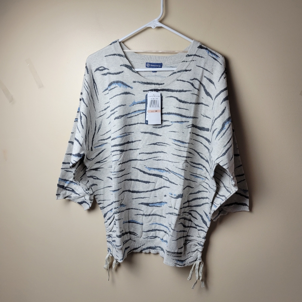 NWT Democracy Animal Print Tow Pocket Cinched Side Sweater Size 2X